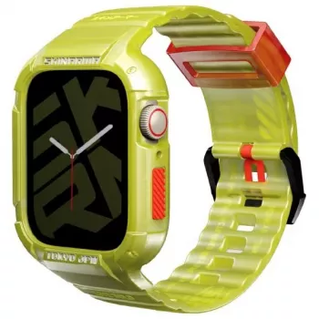 Skinarma Saido 2-in-1 Apple Watch -ranneke ja kotelo 45/44 mm neonkeltainen