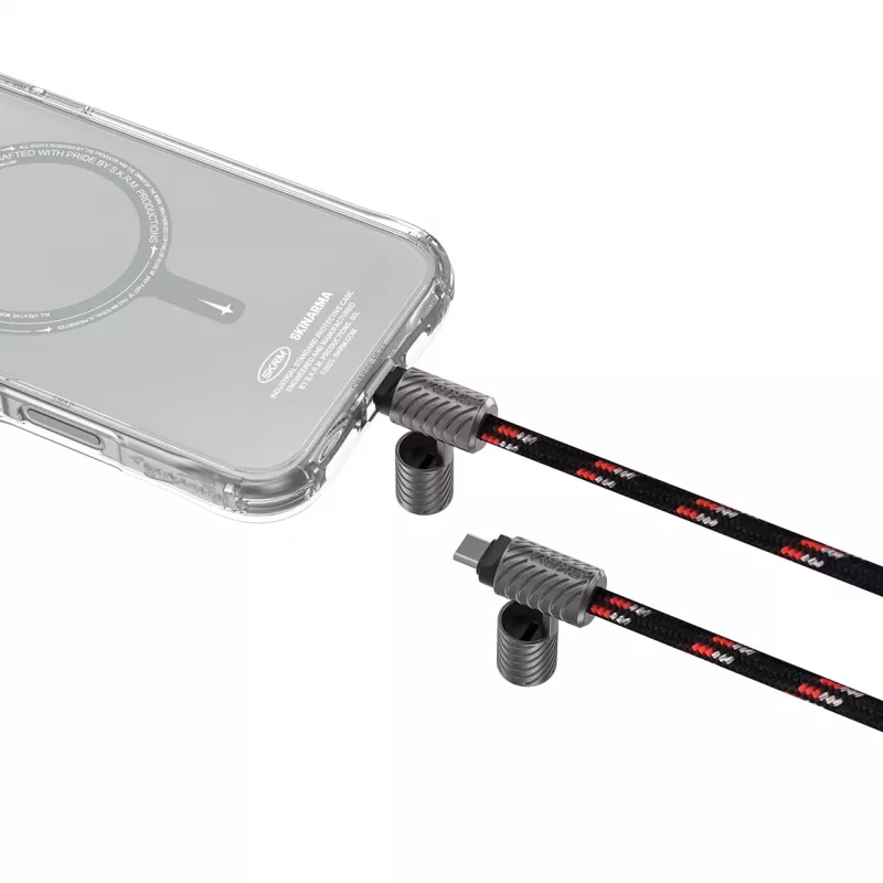 Skinarma Dyno Ve 2-in-1 USB-C - USB-C kaularihmakaapeli, 80 cm, musta