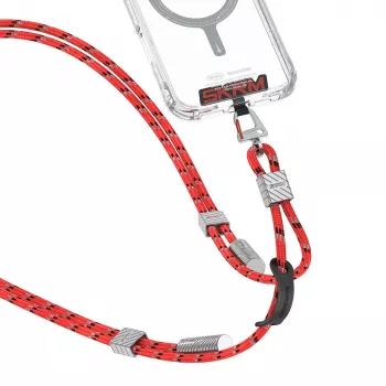 Skinarma Dyno Ve 2-in-1 puhelimen kaularihma ja USB-C-latauskaapeli, 30 cm, punainen