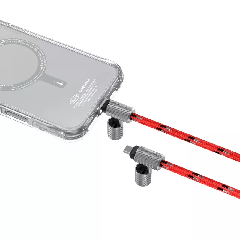 Skinarma Dyno Ve 2-in-1 puhelimen kaularihma ja USB-C-latauskaapeli, 30 cm, punainen
