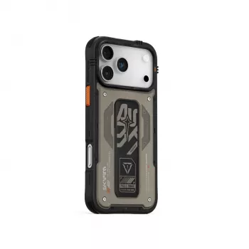 Skinarma Aegis -kotelo iPhone 17 Pro, Magnetic Charging + Grip Stand, harmaa