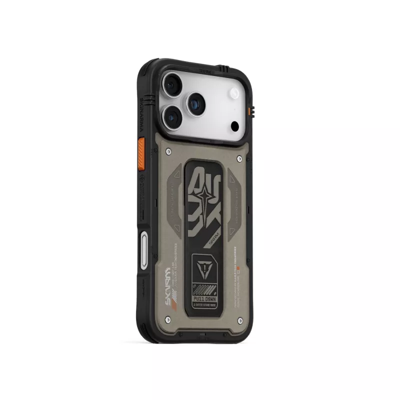 Skinarma Aegis -kotelo iPhone 17 Pro, Magnetic Charging + Grip Stand, harmaa