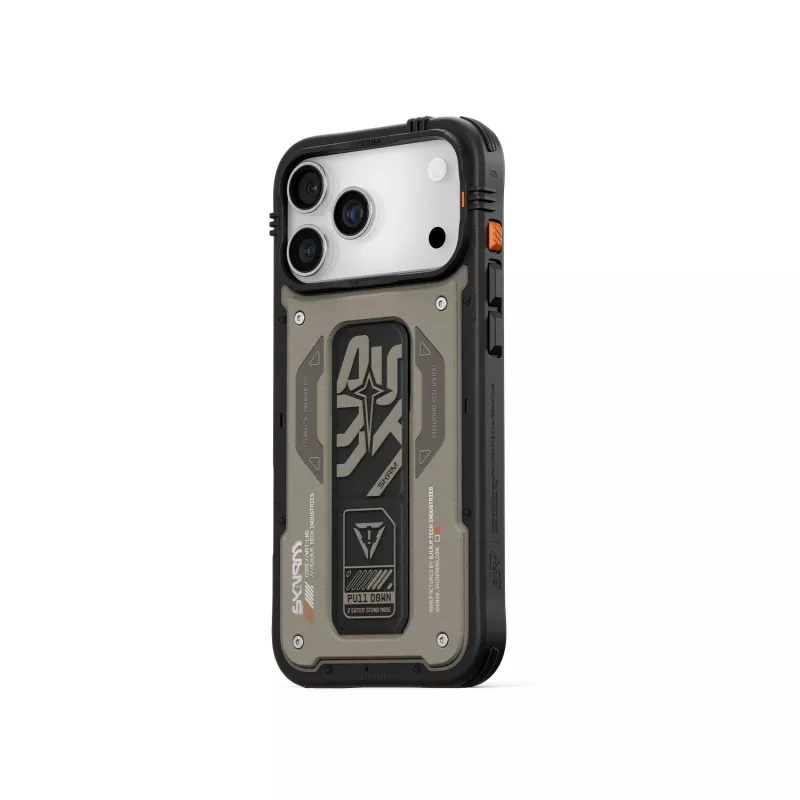 Skinarma Aegis -kotelo iPhone 17 Pro, Magnetic Charging + Grip Stand, harmaa