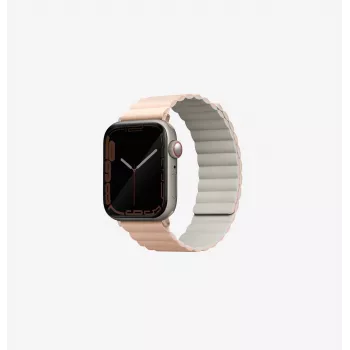 UNIQ Revix käännettävä magneettiranneke Apple Watch Series 1/2/3/4/5/6/7/8/9/SE/SE2/SE3/Ultra/Ultra 2/Ultra 3 42/44/45/49 mm, pinkki-beige