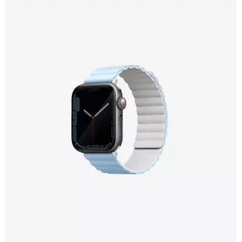 UNIQ Revix Reversible Magnetic -ranneke Apple Watch Series 1/2/3/4/5/6/7/8/9/SE/SE2/SE3/Ultra/Ultra 2/Ultra 3 42/44/45/49mm valkoinen-sininen