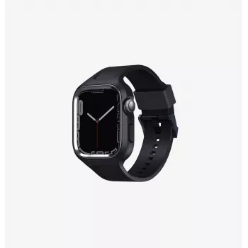 UNIQ Monos 2in1 Apple Watch -ranneke ja kotelo Series 4/5/6/7/8/9/SE/SE2/SE3 44/45 mm Midnight Black