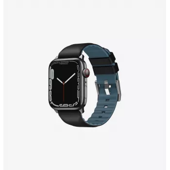 UNIQ Linus Apple Watch -ranneke Series 1/2/3/4/5/6/7/8/9/SE/SE2/SE3 38/40/41mm Airosoft silikoni Mitternachtsschwarz