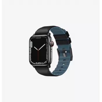 UNIQ Linus Apple Watch -ranneke Series 1/2/3/4/5/6/7/8/9/SE/SE2/SE3/Ultra/Ultra 2/Ultra 3 42/44/45/49mm Airosoft silikoni Mitternachtsschwarz