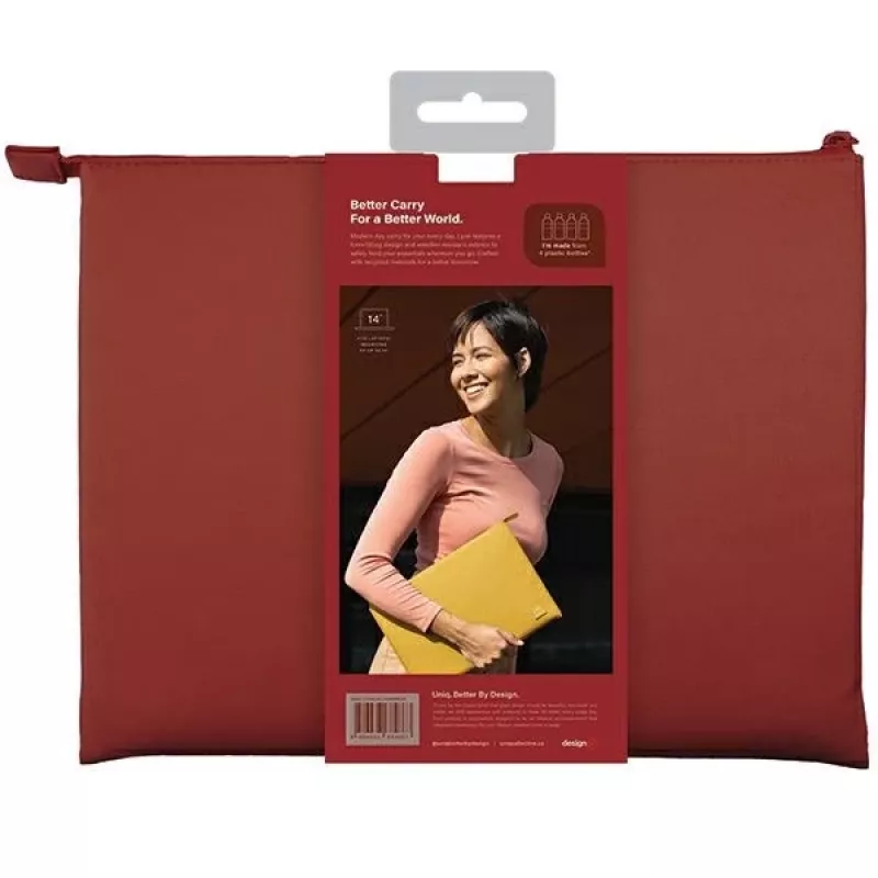 UNIQ Lyon kannettavan tietokoneen suojahuppu 14 inch Brick Red vedenpitävä RPET