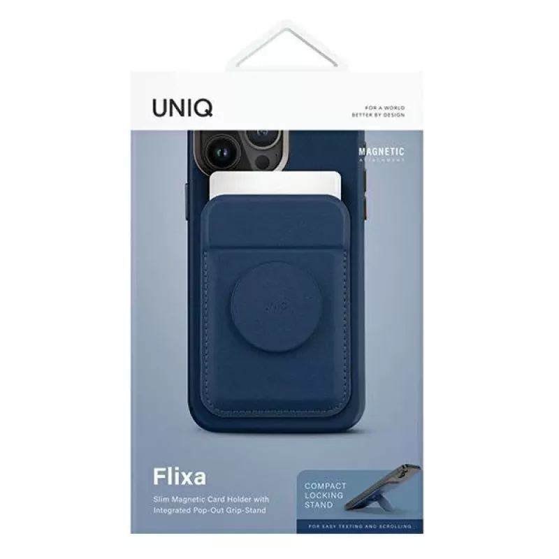 UNIQ Flixa magneettinen lompakkoteline MagSafe iPhone 12-15 -sarjalle, Marineblau