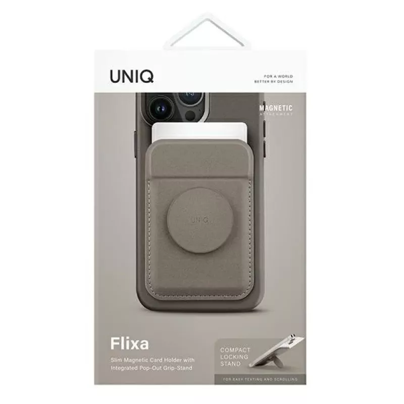 UNIQ Flixa magneettinen korttilompakko ja tuki Flint Grey MagSafe