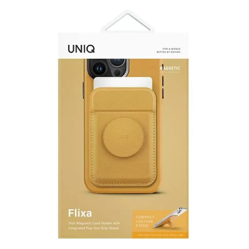 UNIQ Flixa magneettinen korttilompakko jalustalla Canary Yellow MagSafe