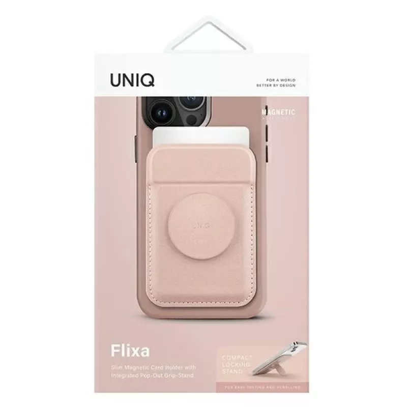 UNIQ Flixa magneettinen korttilompakko jalustalla Blush Pink MagSafe