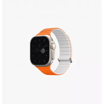 UNIQ Revix Evo kaksipuolinen magneettinen silikoniranneke Apple Watch Series 1/2/3/4/5/6/7/8/9/SE/SE2/SE3/Ultra/Ultra2/Ultra3 42/44/45/49mm Viridian Green / Burnt Yellow