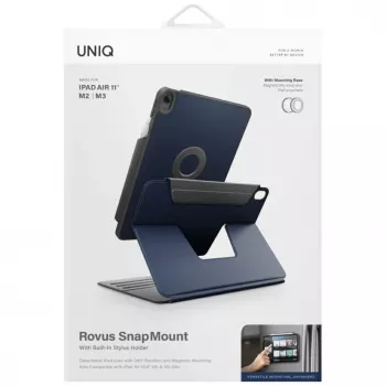UNIQ Rovus Snapmount magneettinen 360° kiertyvä irrotettava kotelo iPad Air 11 M2 2024 / M3 2025 / M4 2026 / iPad Air 10.9 (2022/2020), Navy Blue