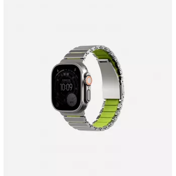 UNIQ Strova Flex -ranneke Apple Watch 44/45/46/49 mm Series 1/2/3/4/5/6/7/8/9/10/11/SE/SE2/SE3/Ultra/Ultra 2/Ultra 3, hopea-limetti