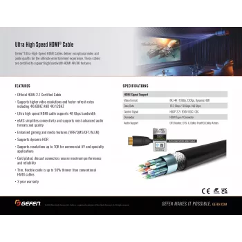 Gefen GEF-CAB-HS-HDMI-2M HDMI 2.1 -kaapeli 2 m musta 48 Gbit/s 3D
