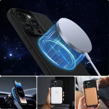 Tech-Proteckt silikoni MagSafe -kotelo iPhone 15 Pro Max matta musta