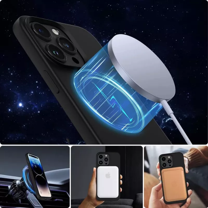 Tech-Proteckt silikoni MagSafe -kotelo iPhone 15 Pro Max matta musta