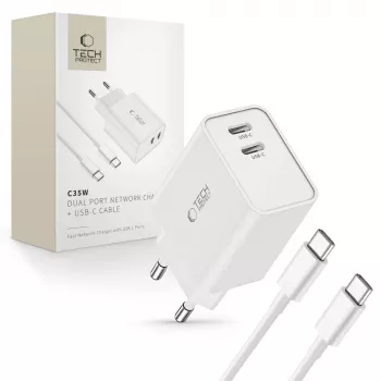 Tech-Protect C35W 2-porttinen USB-C-laturi valkoinen