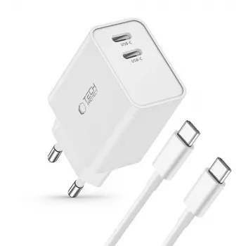 Tech-Protect C35W 2-porttinen USB-C-laturi valkoinen