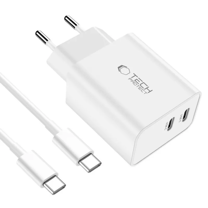 Tech-Protect C35W 2-porttinen USB-C-laturi valkoinen