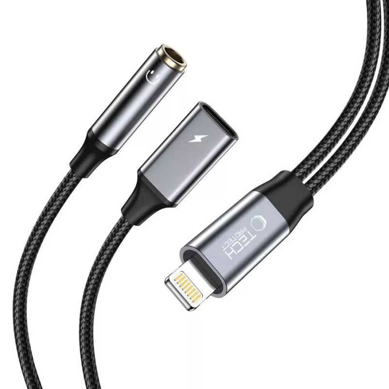 TECH-PROTECT ULTRABOOST kaapeliadapteri Lightning - 3,5 mm miniliitin & Lightning, musta