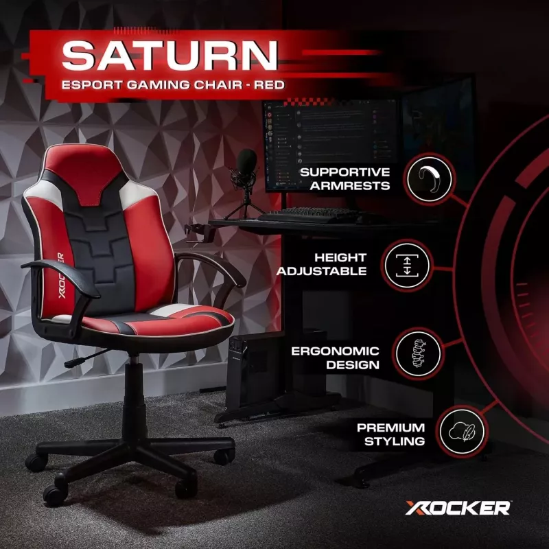 X Rocker Saturn 5120101 pelaajan työtuoli nuorille, enint. 100 kg, musta/punainen
