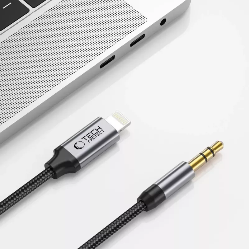 TECH-PROTECT UltraBoost Lightning - AUX miniliitin 3.5mm -kaapeli 100cm musta