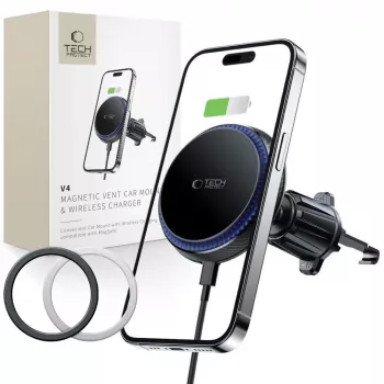TECH-PROTECT MM15W-V4 magneettinen MagSafe-autoteline ilmanvaihtosäleikköön, langaton laturi 15 W, musta