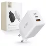 TECH-PROTECT C65W 3-porttinen verkkolaturi PD 65W / QC3.0, valkoinen