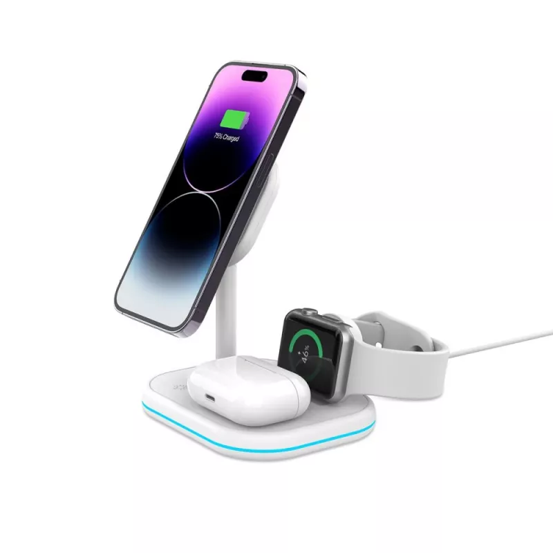 TECH-PROTECT QI15W-A27 3IN1 magneettinen MagSafe-langaton laturi, valkoinen