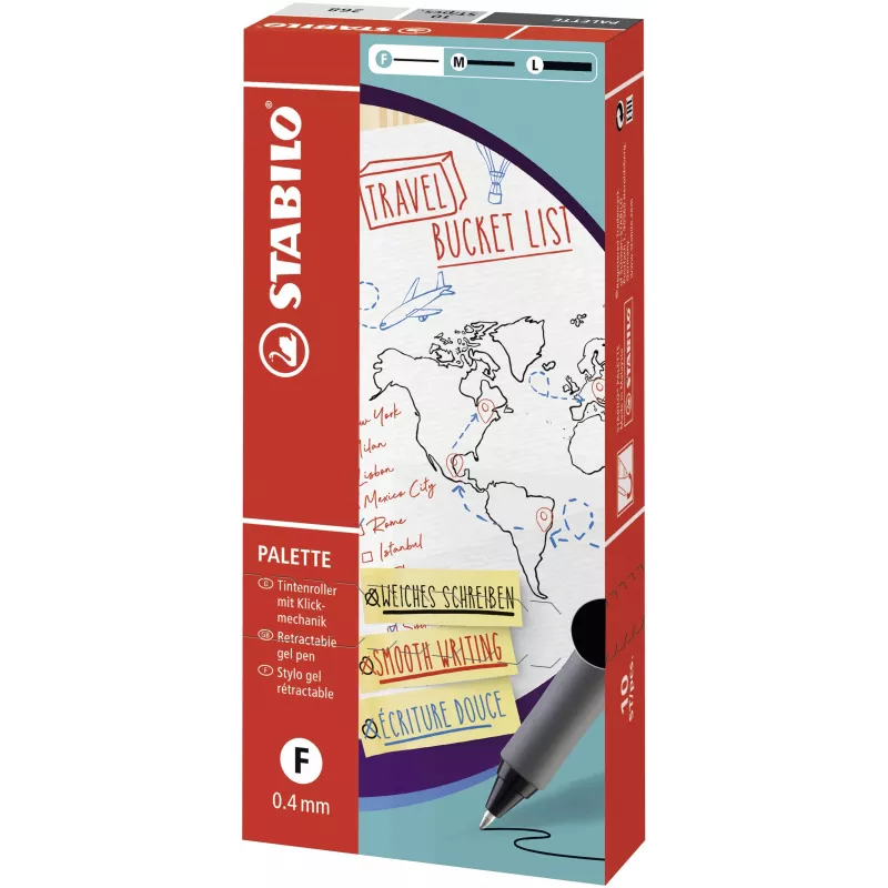 STABILO Palette retractable fineliner - musta - 0,4 mm hieno - molempikätinen - muovirunko - kumipinta