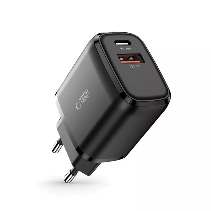 TECH-PROTECT C20W 2-porttinen verkkolaturi PD20W/QC3.0 musta