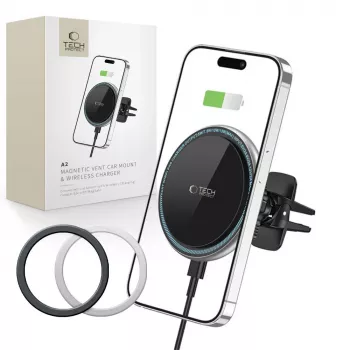 TECH-PROTECT A2 Magnetic MagSafe ilmanvaihto-autoteline langaton laturi 15W musta