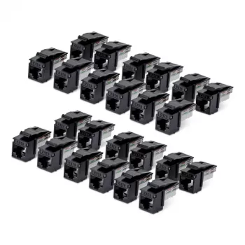 StarTech.com Cat6 Keystone Jack 24 kpl:n pakkaus, RJ45 Ethernet Keystone -liitin, UTP Cat6 seinärasia, 90 astetta 110 Punch Down, musta, 10GBase-T
