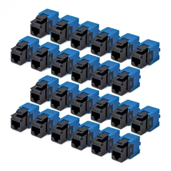 StarTech.com Cat6 Keystone Jack 24 kpl:n pakkaus - RJ45 Ethernet Keystone -liitin, UTP, 180 astetta, työkaluton, musta/sininen, 10GBase-T