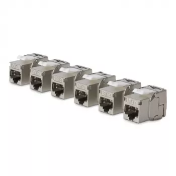 StarTech.com Cat8 Keystone Jack -moduuli 6 kpl:n pakkaus RJ45 Ethernet Keystone -liitin, UTP Cat8 seinäpistorasia, 180 astetta, työkaluton, litteä, hopea, RJ-45, naaras, 25/40GBase-T