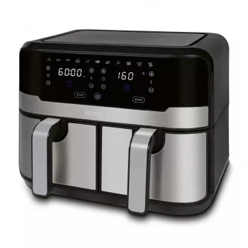 HEINRICH'S HFR 8214 kaksinkertainen kiertoilmakypsennin 2 x 4,5 L = 9,0 L 1300-2400 W musta-hopea