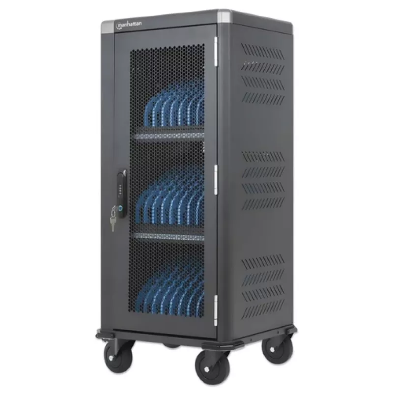 Manhattan 181471 30-paikkainen USB-C-latauskärry, 30 W per portti, musta