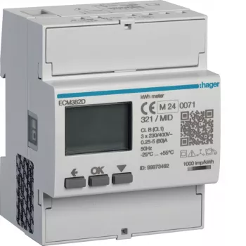 Hager ECM382D 3-vaihe energiamittari suora 80A 4M M-Bus MID