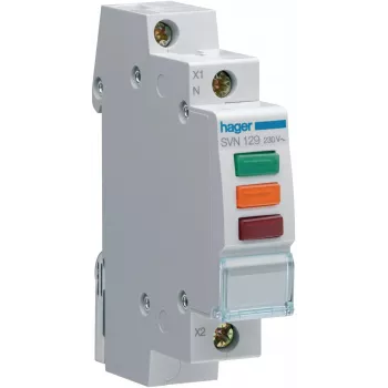 HAGER SVN129 merkkivalo, 230V AC, 3 x LED punainen+vihreä+oranssi, DIN-kisko