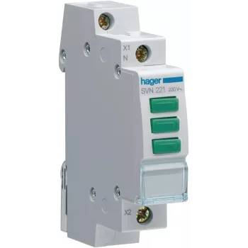 HAGER SVN221 modulaarinen merkkivalo, 230V AC, 3 x vihreä LED, DIN-kisko