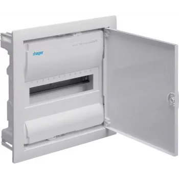 Hager Volta VU12AT uppoasennettava jakokeskus metalliovella, 1-rivinen, 12 moduulia, IP30, QuickConnect