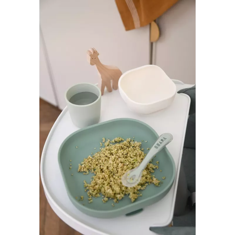 Beaba silikoni vauvan ruokailusetti imukupilla - salviinvihreä (913603)