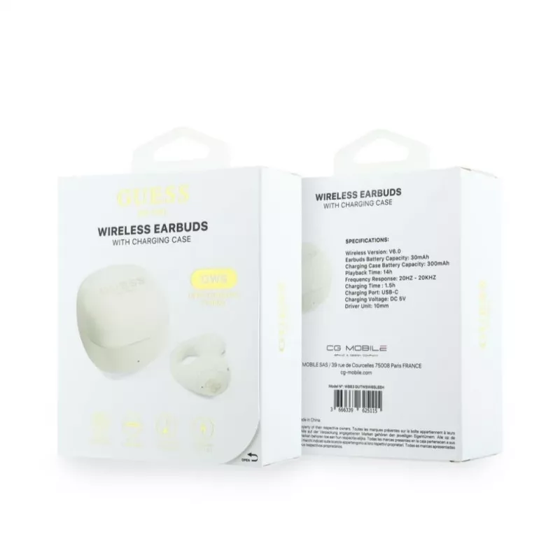 GUESS Mini Classic Open-Ear True Wireless -nappikuulokkeet - valkoinen