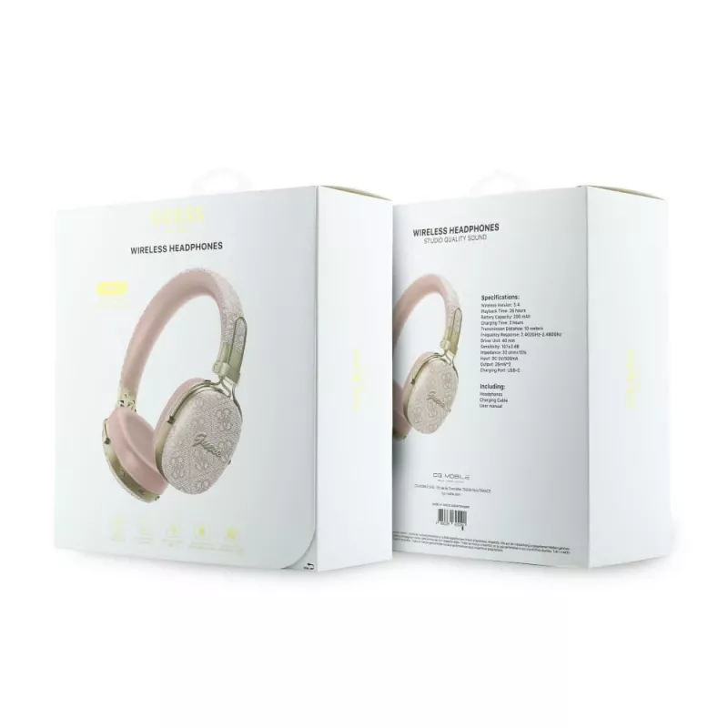 Guess over-ear Bluetooth -kuulokkeet ENC Metal 4G Script Logo pinkki