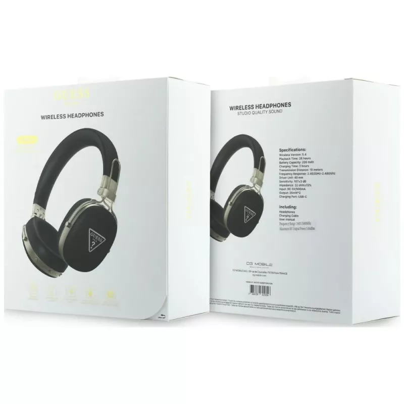 Guess over-ear Bluetooth -kuulokkeet ENC:llä, metalligrainattu kolmiologo, musta