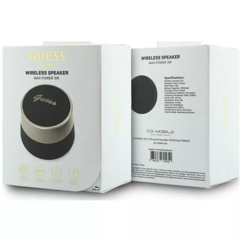 GUESS Bluetooth-kaiutin 5W Script MetalLogo musta