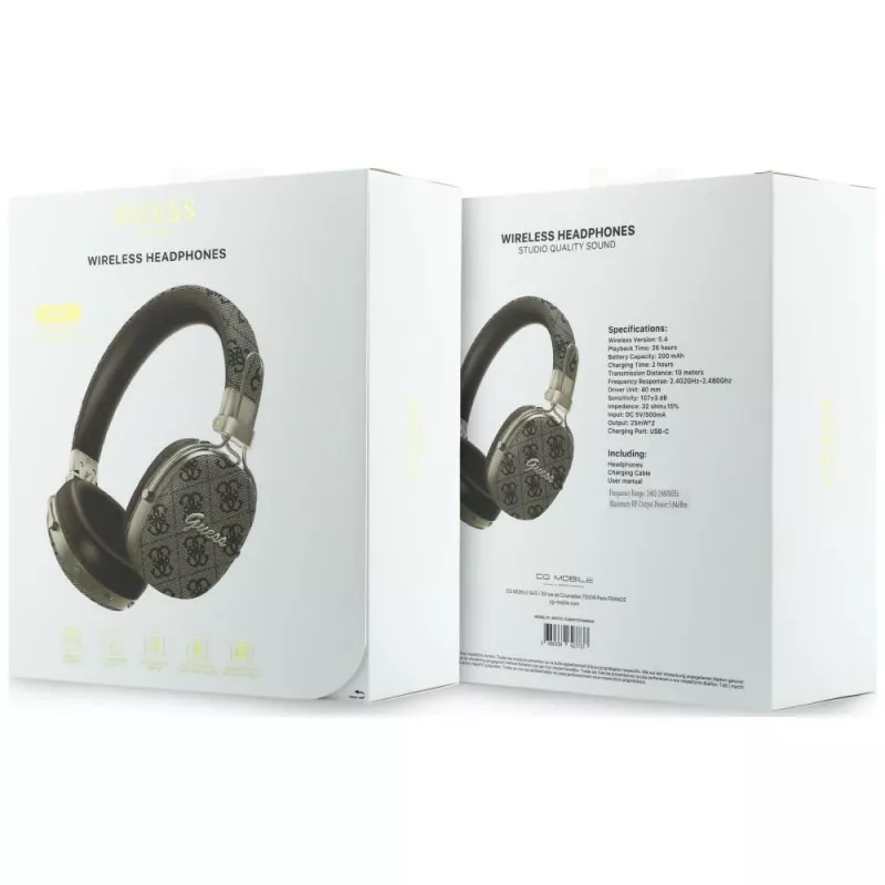 Guess GUE005462 over-ear Bluetooth -kuulokkeet ENC:llä, metallimuotoilu, 4G Script Logo, ruskea